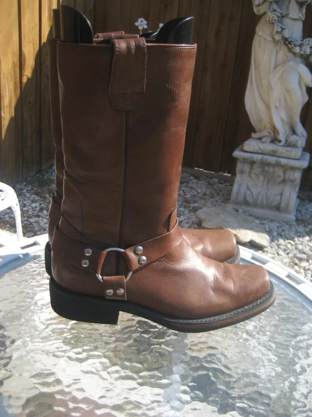 MEN'S CACTUS HARNESS SQUARE TOE BROWN LEATHER WORK BOOTS sz US 9.5